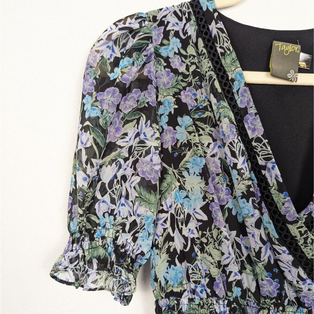 Taylor Mini Dress 2 Blue Purple Floral Chiffon Puff Sleeve Feminine - Picture 4 of 9